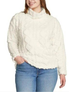 Eddie Bauer Ivory Plush Cable Fleece Mock Neck Soft Pullover Sz L NEW WITH TAGS